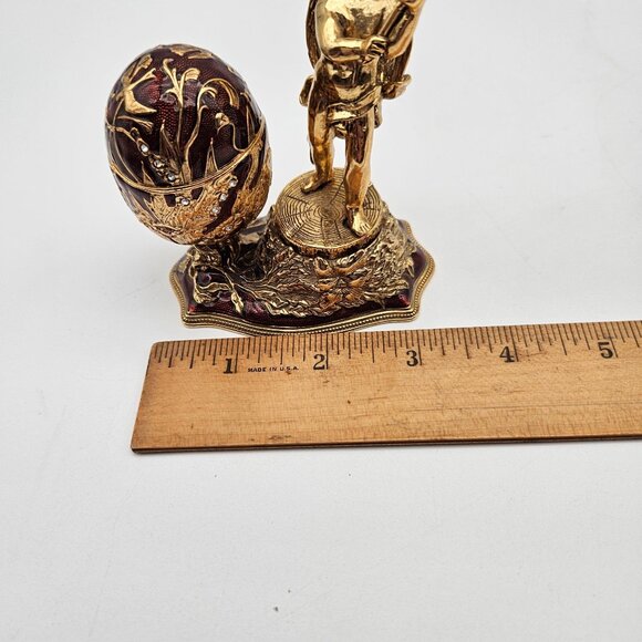 Edgar Berebi Gold Cherub Figurine Egg Trinket Box w/Comedy Tragedy Mask Pendant - Picture 11 of 12